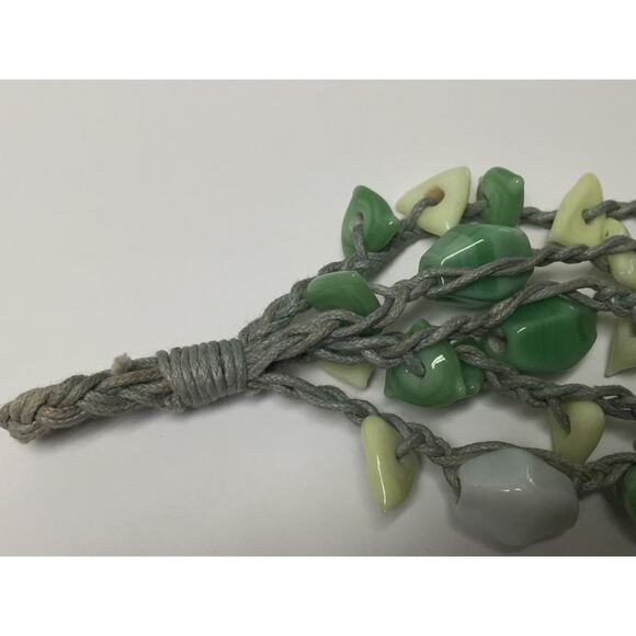 Glass Beaded Woven and Braided 5 Strand Bracelet Jade, White and Light Yellow - Picture 2 of 5